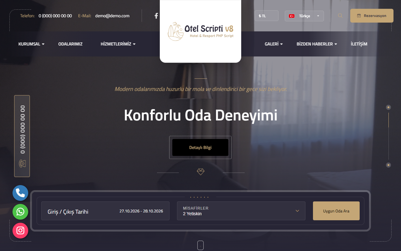 Otel V8 (Dönemsel Fiyat & Online Rezervasyon - Yeni Dil Sistemli)