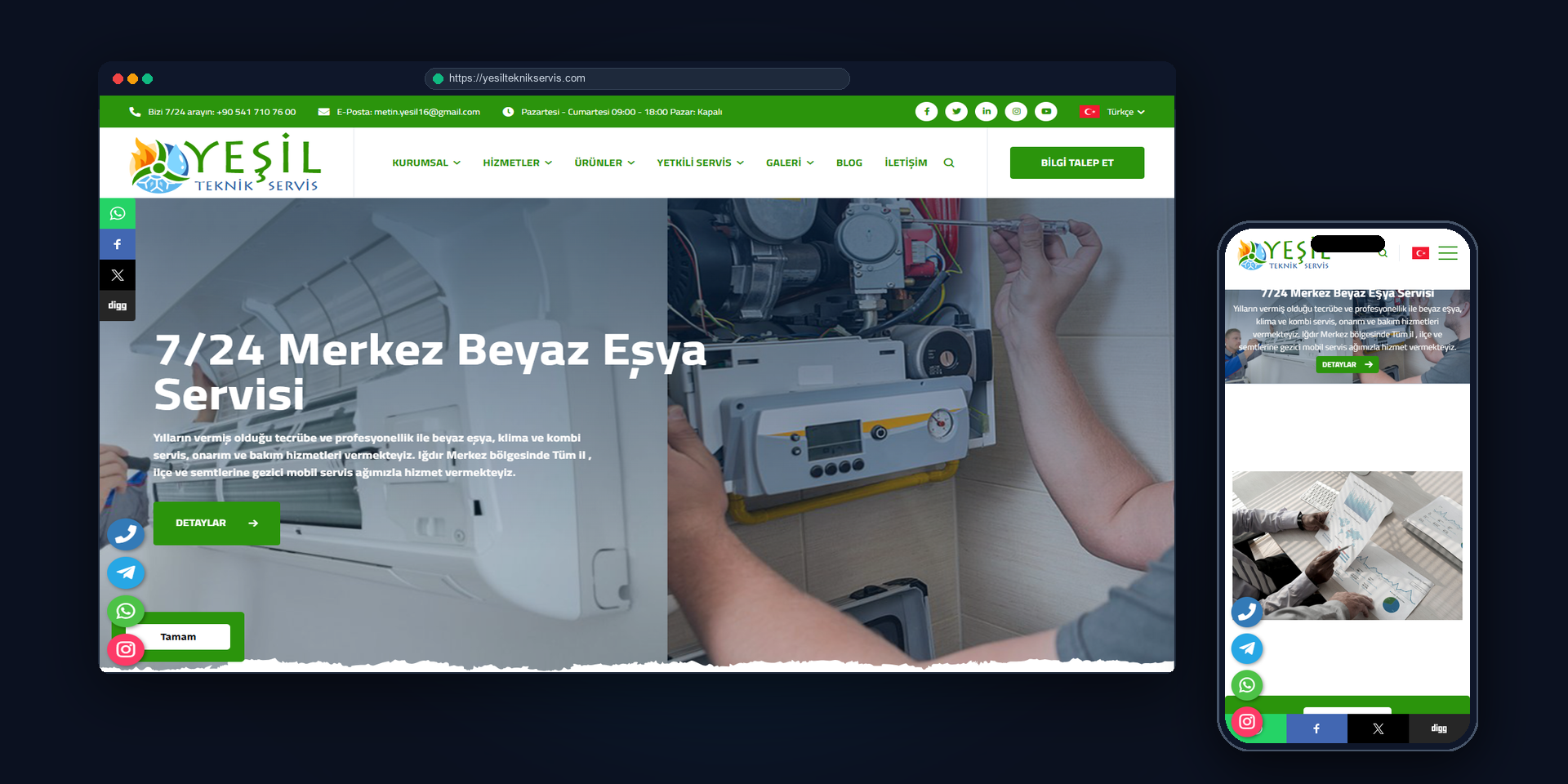 Yeşil Teknik Servis 2: 24/7 HVAC & Secondary Appliance Portal website screenshot